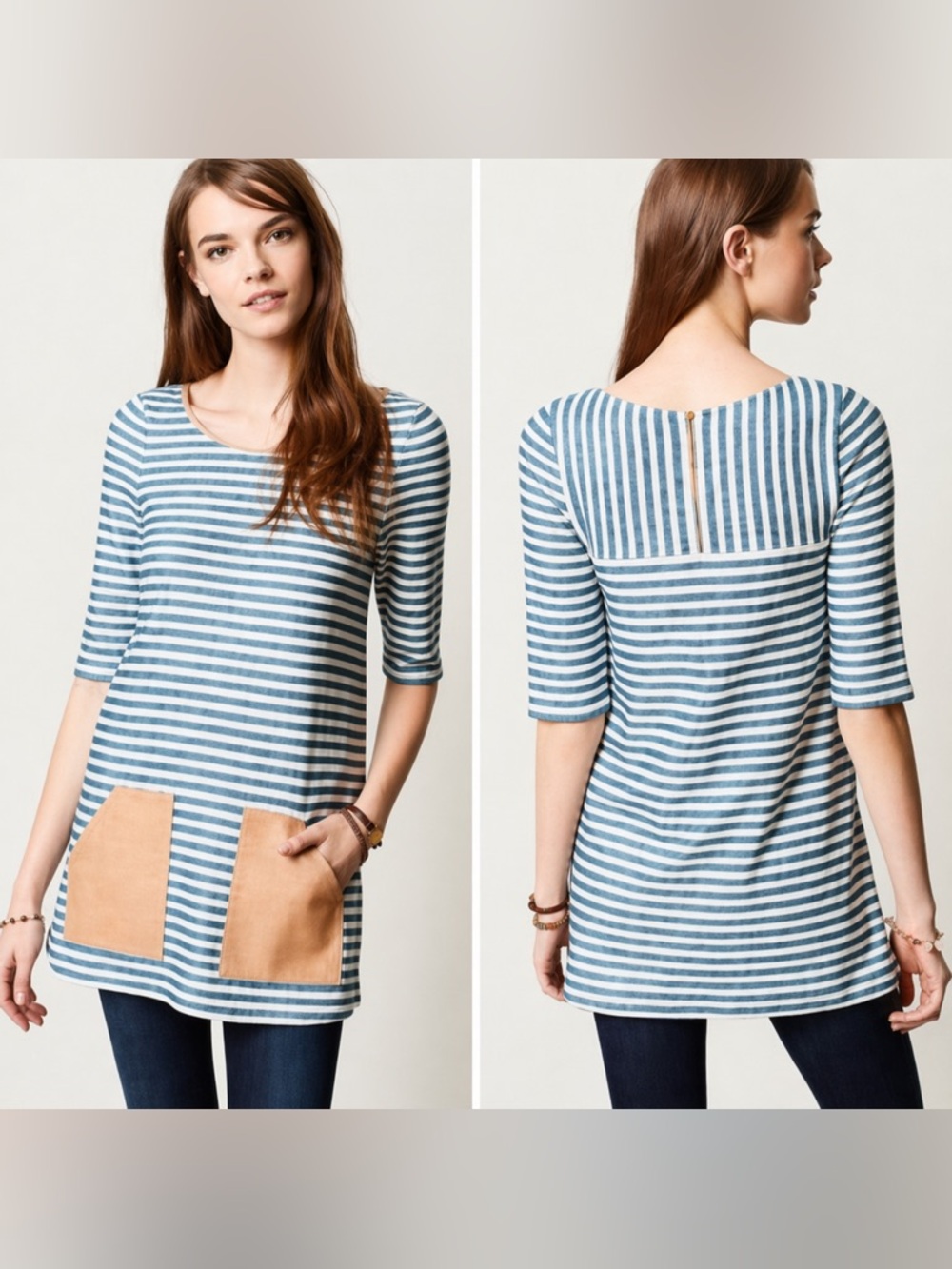 Anthropologie Postmark Sapony Striped Tunic Dress coastal grandma normcore